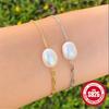 Simple Stylish S925 Sterling Silver Paper Clip Double Spell Irregular Baroque Special Shaped Pearl Bracelet Bracelet