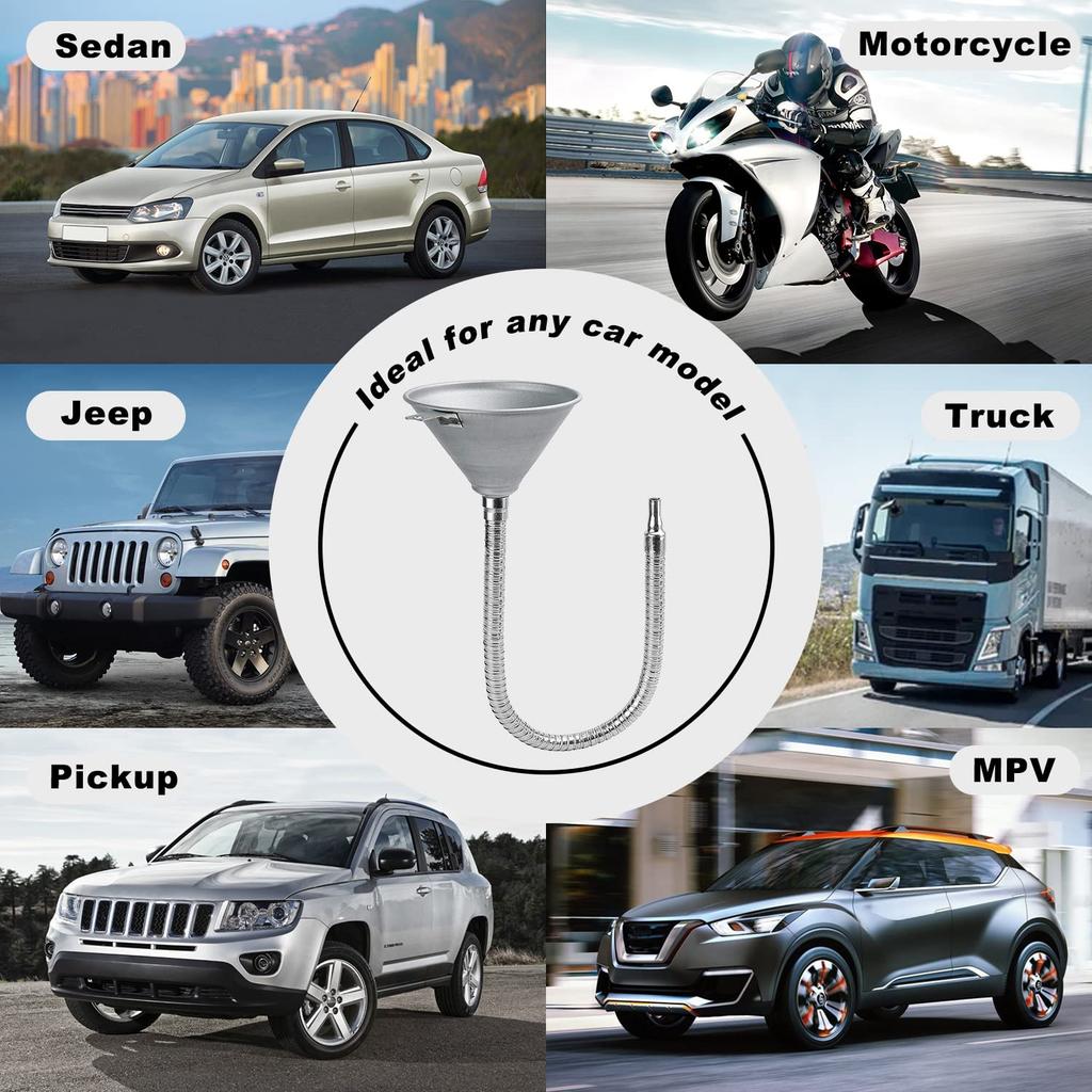 Funnel Automotive Steel Bendable Universal Spout Funnel with Filter and 23.6" Flexible Pipe Long Neck Oil Funnel for All Automotive Oils, Lubricants,