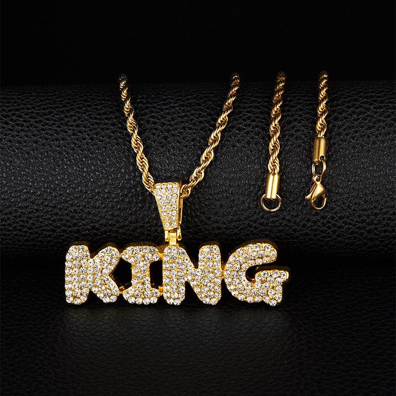 Men's Hip-Hop Diamond-Studded KING Pendant Necklace