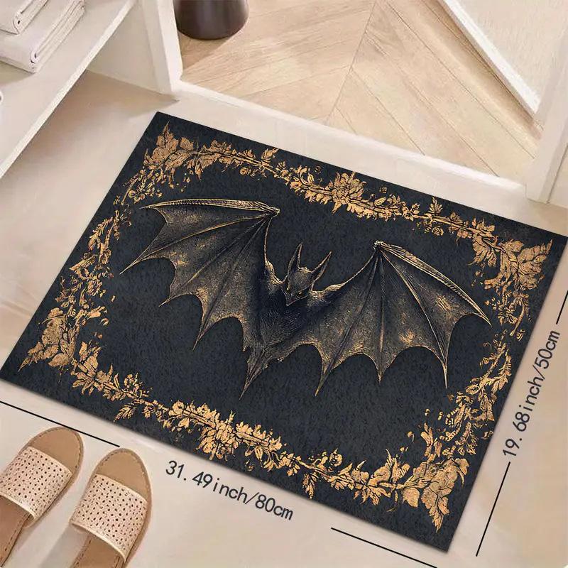 Halloween Bat Spider Web Unwelcome Gothic Mat Vintage Horror Decorative Non-Slip Carpet Rug Haunted House Floor Mat Door Mat