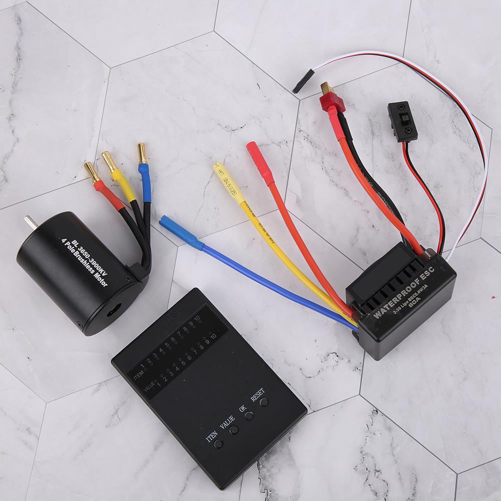 3650 3900KV Brushless Motor Program Card 60A ESC with Waterproof BEC for 1 10 RC Car