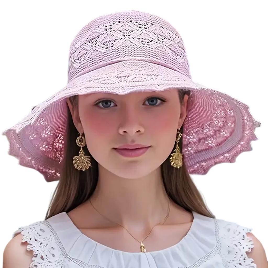 Women's Foldable Sun Visor Hats Large Lace Brim UV Protections Summer Hat for Fishing Hiking Vacations