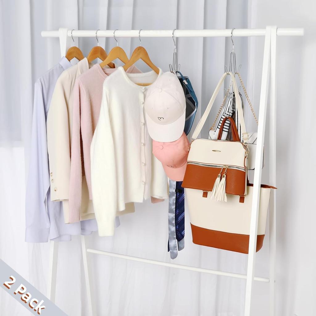 TOPIA HANGER Purse Hanger Organizer for Closet, 2-Pack Handbag Organizer Hanger, 360°Swivel Metal Purse Hooks, Bag Rack, Belt Organizer, Tie Rack,
