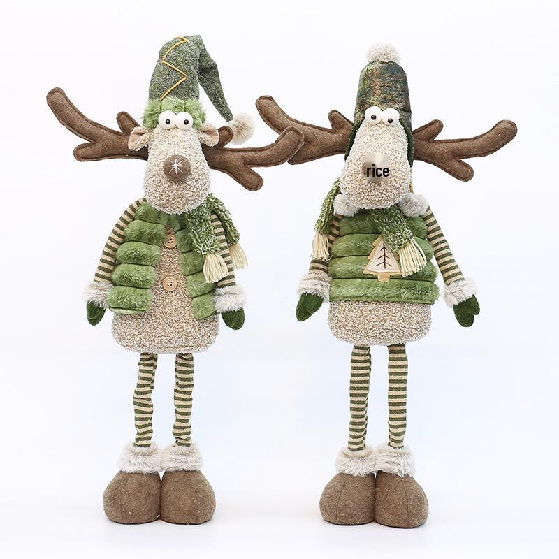 Cross-border Reindeer Plush Toy: Green Fabric Fawn Christmas Ornament for Hotel Window Display