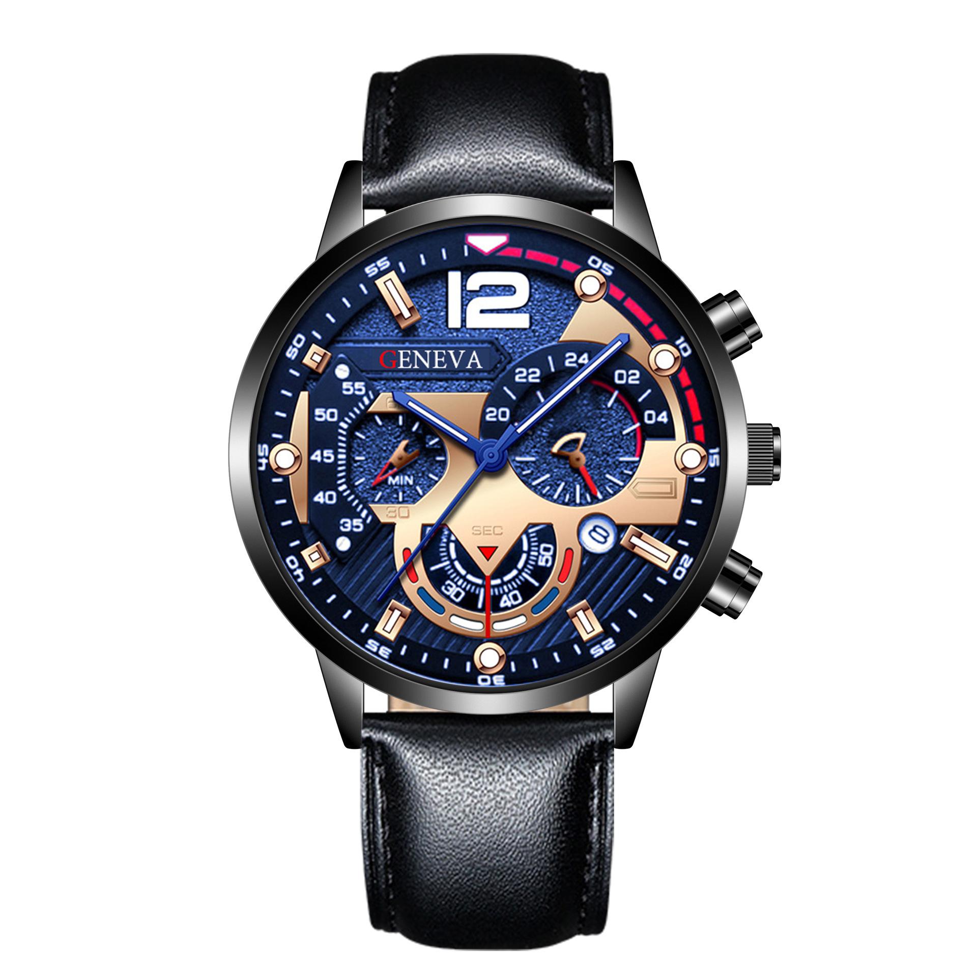 

Мужские стильные кварцевые наручные часы Geneva с календарем, кожаный ремешок, деловой стиль Style C