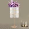 3-Tier Gold Wedding Flower Stand with Hanging Crystals, Elegant Wedding Party Centerpieces Flower Stand for Reception Table
