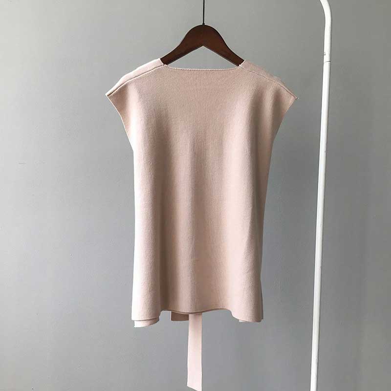 Split Hem Waist Coat with Belt Women's Autumn and Winter V-neck Knitted Vests Outer Wear Korean Version Loose Vest Women's Sleeveless Top