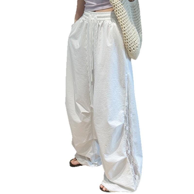 Lace Splicing Quick-drying Overalls Women's New Summer Elastic Waist Versatile Loose Sports Pants