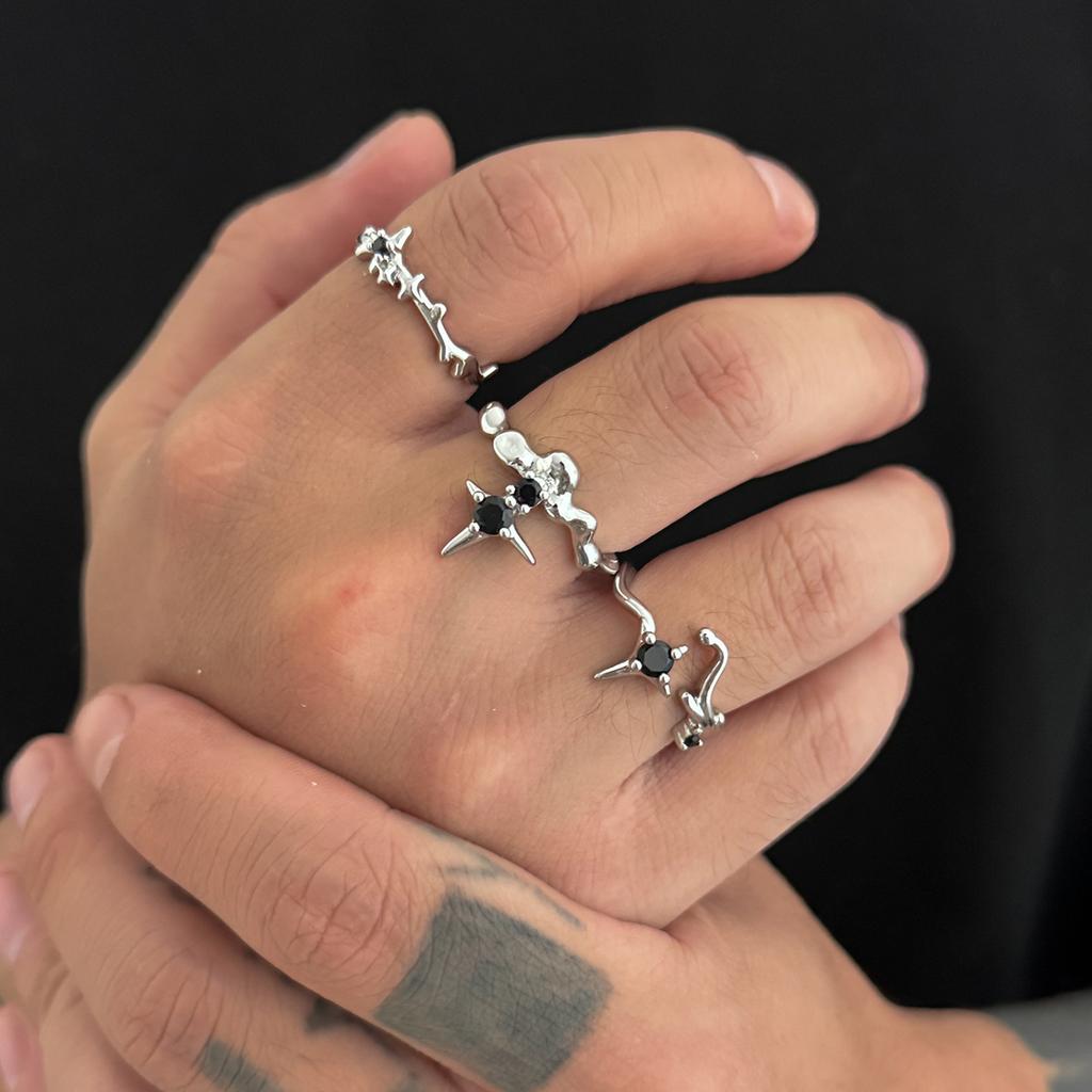 Hip-Hop Niche Liquid Metal Ring for Men, High-End Diamond-Studded Star Ring, Men's Jewelry