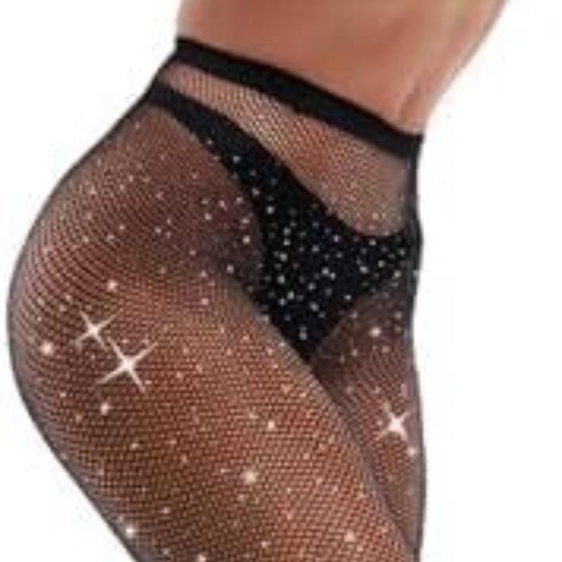 Sexy and Shiny Fishnet Socks with Diamond Studded High Waisted Fishnet Legging Women s Rhinestone Party Pantyhose One Size