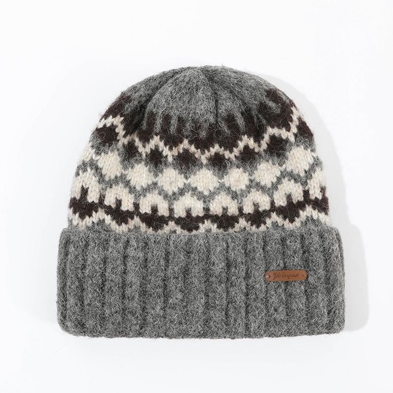 

Шапка из шерсти с жаккардовым узором «Фэр-Айл» тройного сложения: Модные, теплые наушники для осени и зимы One Size (54-58cm)