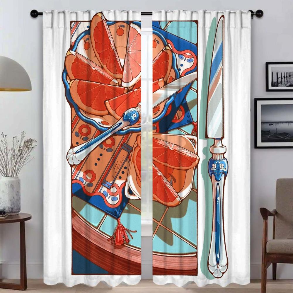 Retro Moda Oda için Pencere Perdesi 2 Panelli Perdeler Yatak Odası Ev İç Mekan Perdeleri Bölme Cadılar Bayramı Dekorasyonu Gölgelikler
