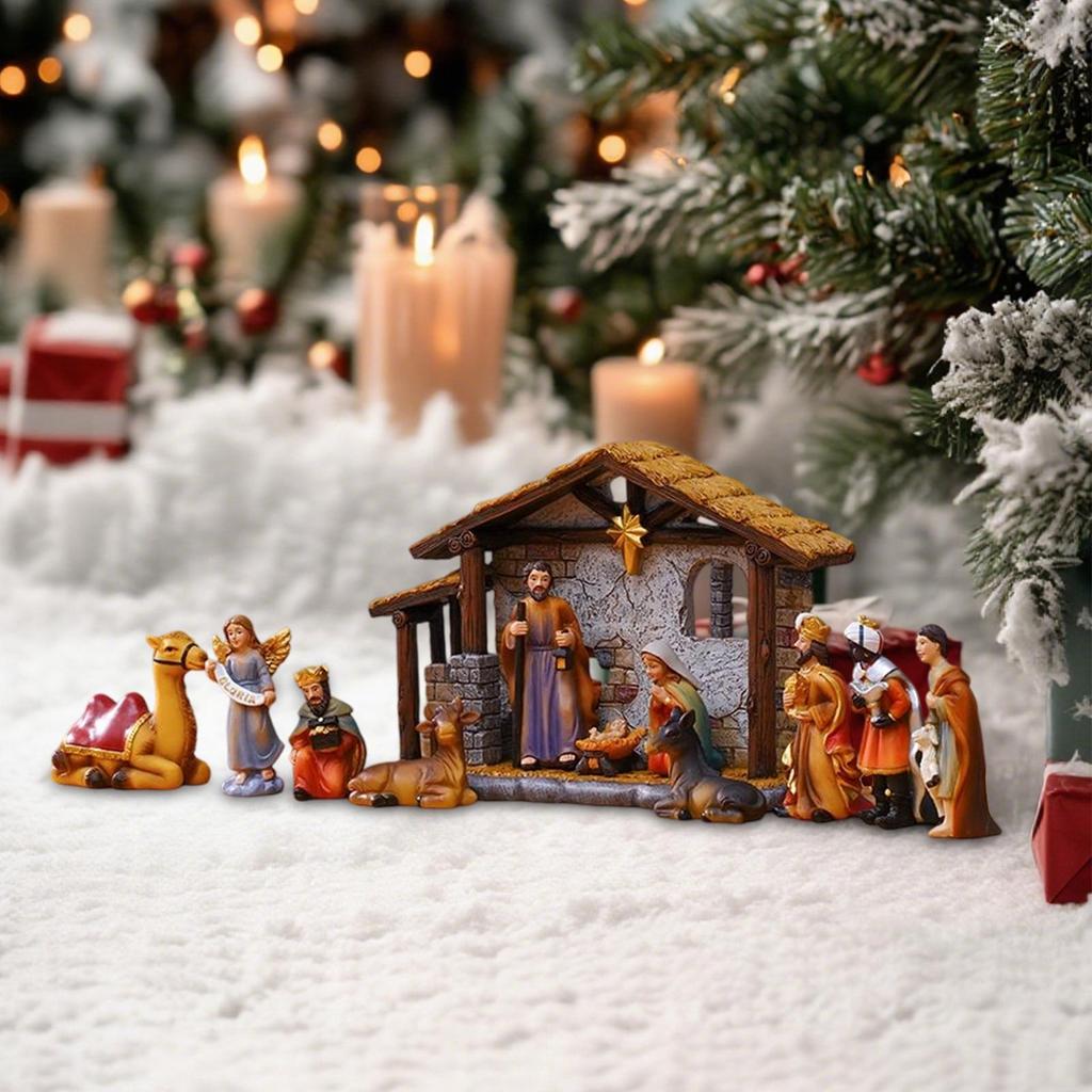 Weihnachts Krippe Krippenszene Krippe Religiöse Dekoration Miniaturfiguren Heimdekoration für Terrasse Büro Schule Wohnzimmer