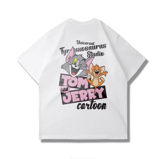 2026 Summer Comic Form Tom and Jerry Image 100 Cotton Printed Oversize Casual Tshirt Adult Children Parentchild Top Homewear