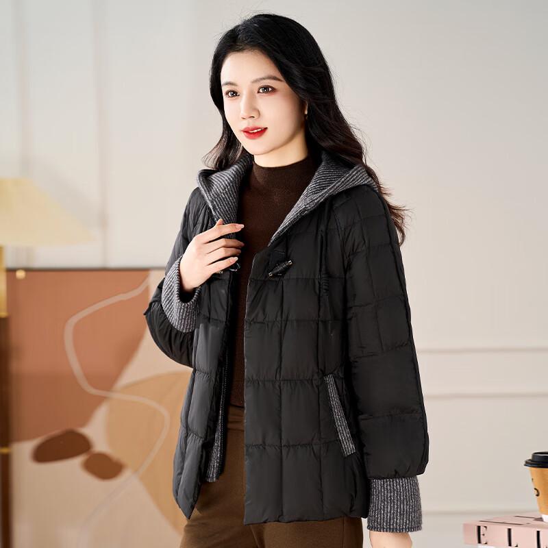 Ke Bei Er Women's Elegant Wool Blend Hooded Short Down Jacket