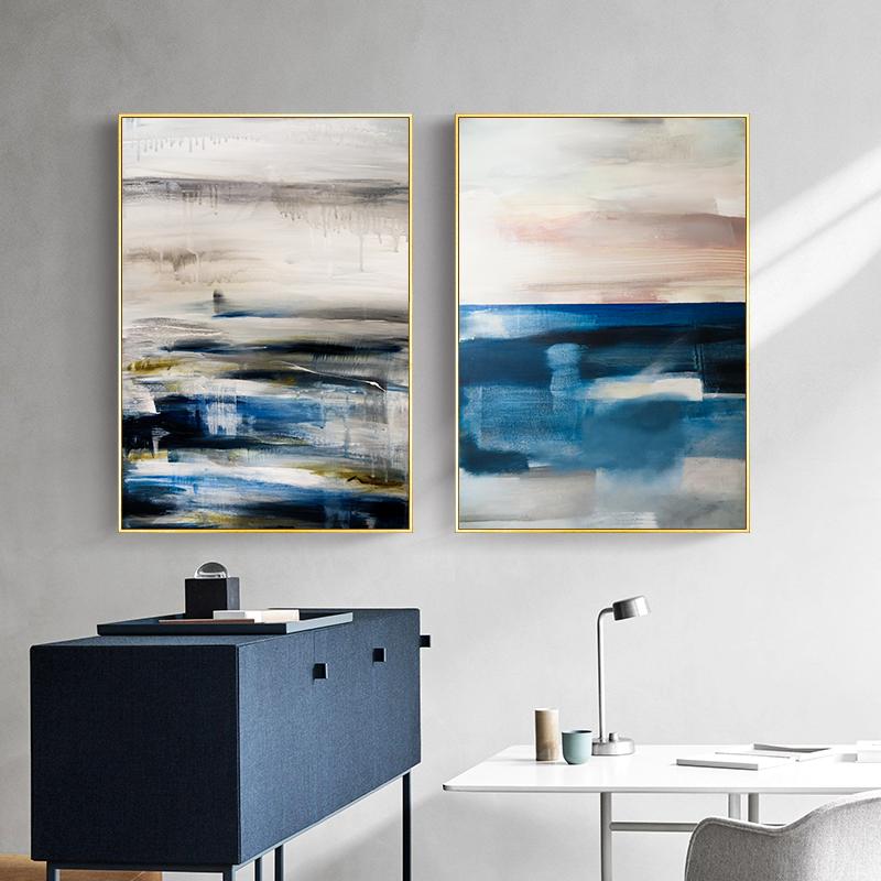 Blue Abstract Landscape Wall Art Canvas Painting Wave Nordic Posters and Prints Wall Pictures for Living Room Modern Home Decor