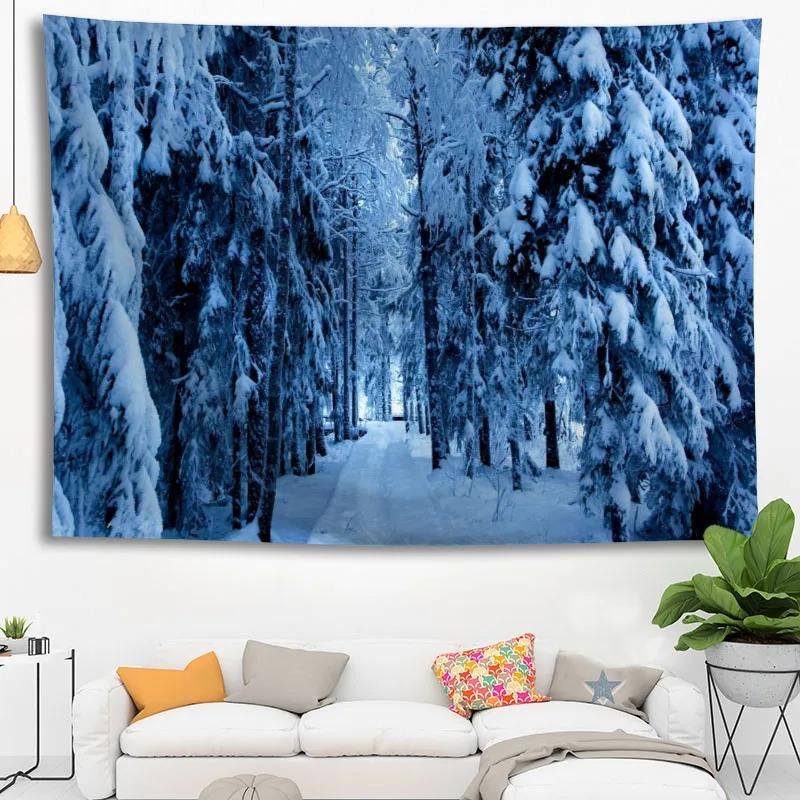 Hot Sale Custom High Quality Snow Wall Hanging Hd Landscape 3D Printing Digital Printing Home Decoration Tapestry