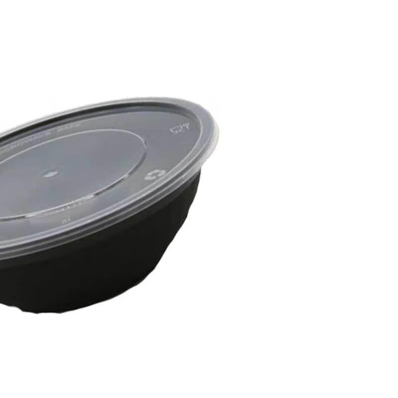 Disposable Black Round Single-Compartment Food Container with Sealed Lid