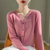 Autumn and Winter Women's Knitwear Fashion Casual Solid Color Print Long Sleeves V-Neck Sweater