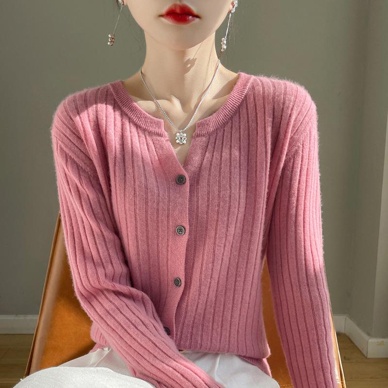 Autumn and Winter Women's Knitwear Fashion Casual Solid Color Print Long Sleeves V-Neck Sweater