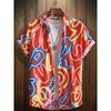 Men's Neon Style Print Lapels Button Up Casual Short Sleeve Shirts Men's Clothing for Summer Hawaii Shirt Men's  Streetwear