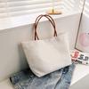 Simple Solid Color Canvas Bag Women'S Literary Shoulder Bag Student Schoolbag Handheld Large Shopping Bag Tote Bag
