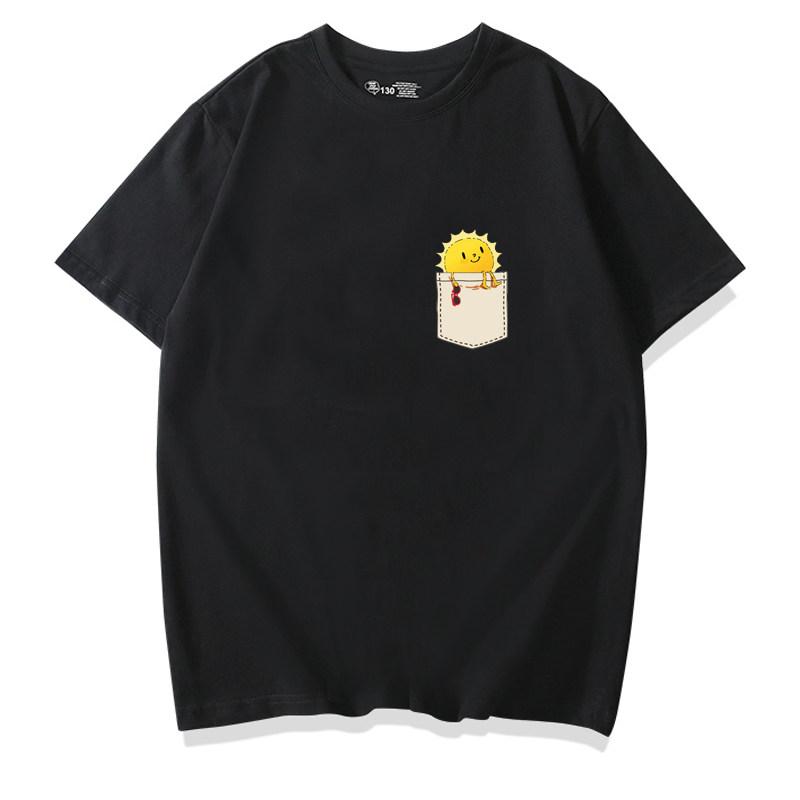Healing Cute Pocket Cat Shiba Inu Pure Cotton Cartoon Printed Tshirt Summer New Unisexs and Unisexs Casual Loose Short Sleeve