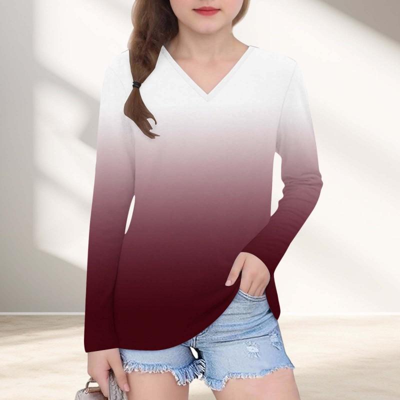 Womens V-Neck Long Sleeve Loose Fit T-Shirt With Polka Dot Print Casual Oversized Top Daily Wear