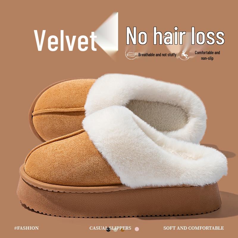 Women's Indoor Thick-Soled Cotton Slippers: Non-Slip, Warm, Odor-Proof, Waterproof, Plus Velvet, Perfect for Postpartum and Winter Wear.