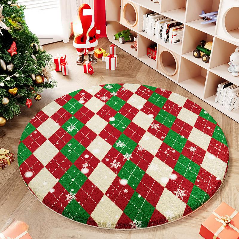 Cartoon Style Rugs for Bedroom Christmas Living Room Decoration Red Carpet Round Thickend Lounge Floor Mat Fluffy Soft Plush Rug