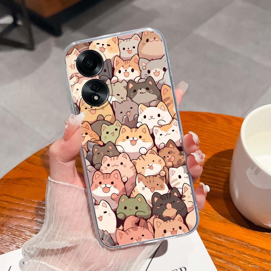 Carcasă nouă pentru Oppo A58 A57 A57S A57e A77 A77S A78 A79 A98 A38 A2 F23 K11 4G 5G Model animal drăguț din silicon transparent anti-alunecare Carcasă durabilă pentru Oppo Capa