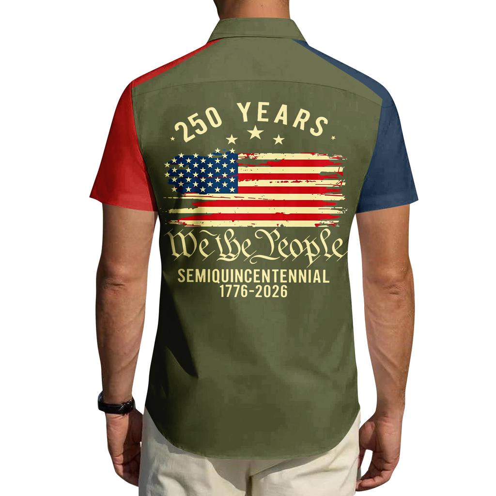Men's Independence Day Printed Collared Top Men's Casual Sports Short-Sleeve Shirt