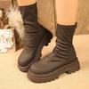 Thick-soled Martin Boots Women's 2025 New Elastic Thin Boots Versatile Thin Pleated Stacking Boots Cigarette Tube Women's Boots