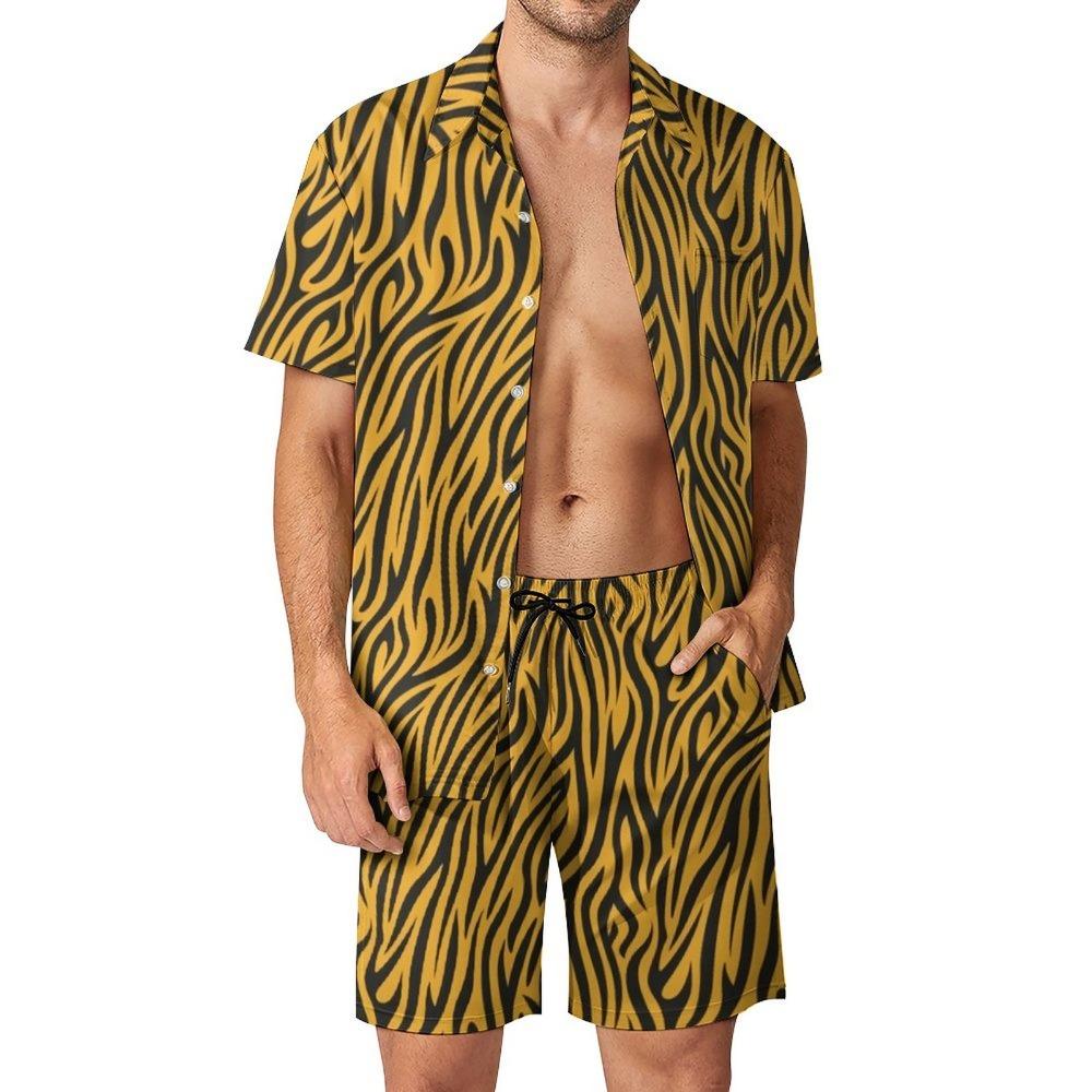 Ameerika Suvine Tiiger Leopard Triibuline 3D Prinditud Meeste Särgi Komplekt Lühikeste Varrukatega Särk Üle suurusega Rannapüksid Tänavariietus Havai ülikond