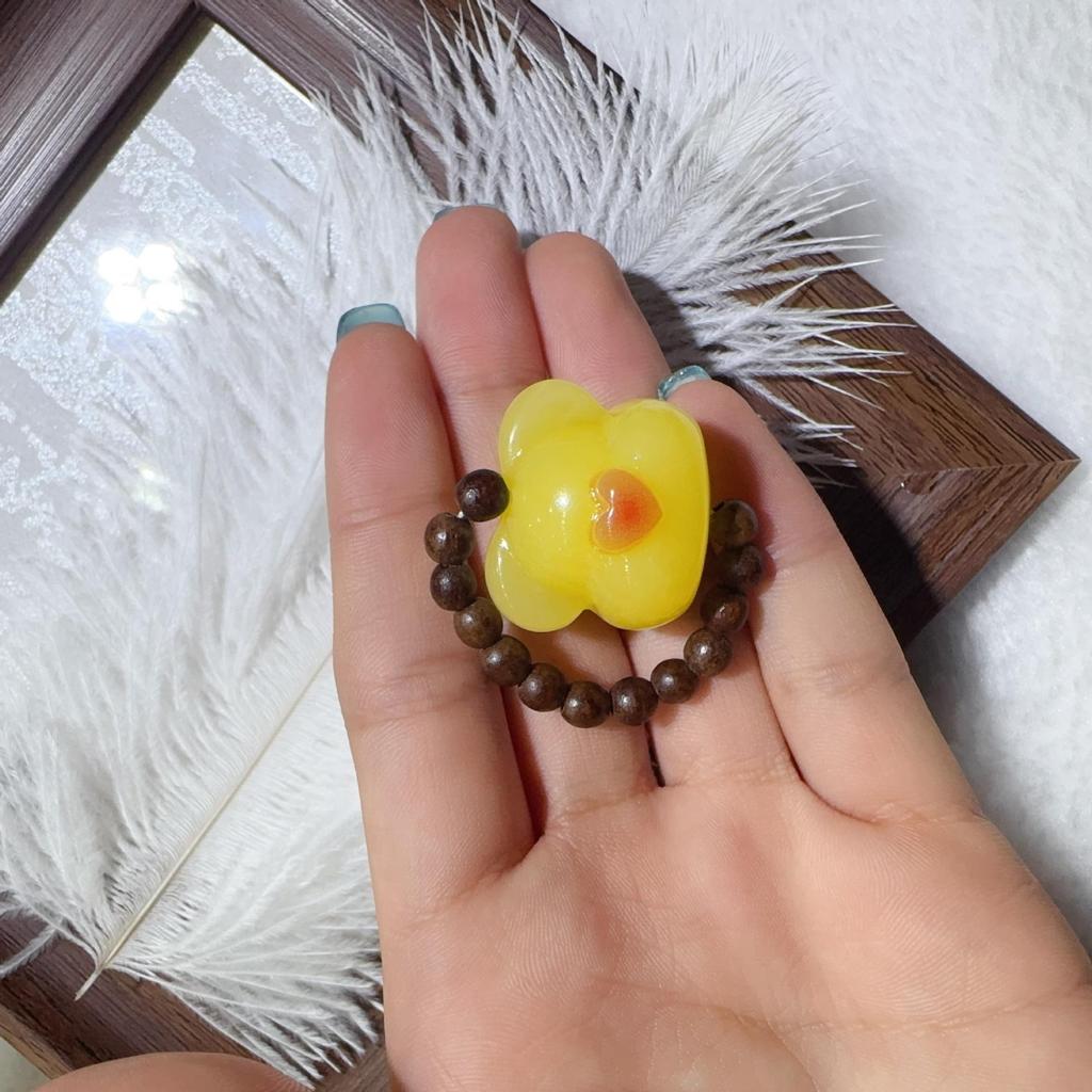 Second Gen Turquoise Amber Ring: Nine-Tailed Fox & Little Bear Wealth-Attracting Trendy Fashion Jewelry