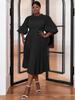 Plus Size Lace Lantern Sleeve Dress with Pleated Skirt - Christmas Gift