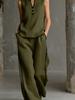 Summer Sleeveless V-Neck  Black Trim Color Block, Simple and Elegant; Wide Leg Pants Style, High-Rise Slim Fit