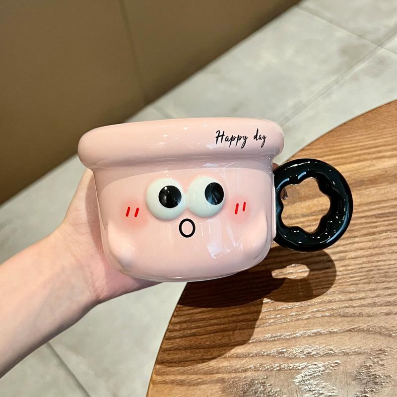 Birthday Gifts for Girls, Cute Flower-shaped Ceramic Mugs, High-value Drinking Cups with Lids and Spoons As Gifts