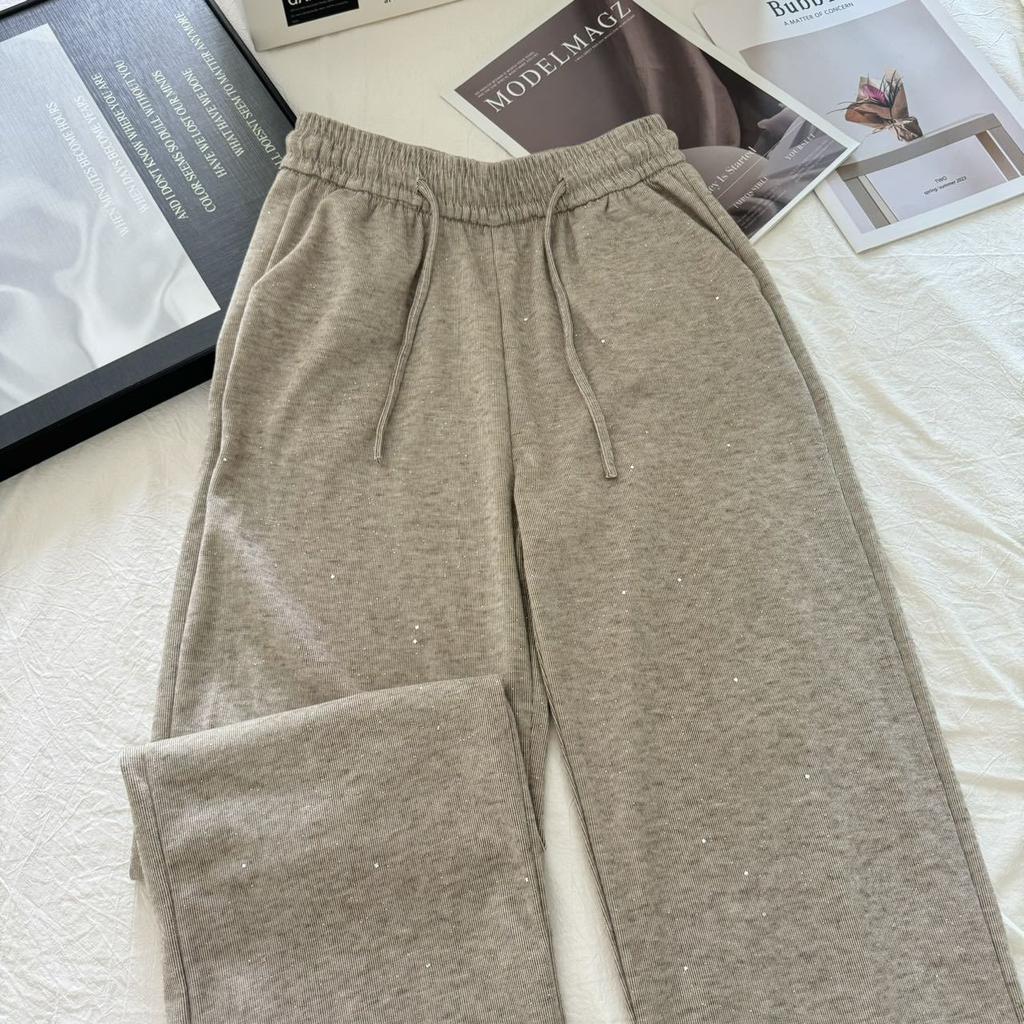 Knitted Sequined Diamond Women's New Spring Autumn Loose Casual Pants Straight-leg Floor-length Wide-leg Pants
