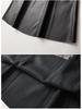 Women's Cross-Strap Leather A-line Skirt - Mid-length, High-waist, Slimming Umbrella Design, Fashionable Wide Hem, 2025 Autumn/Winter Collection.