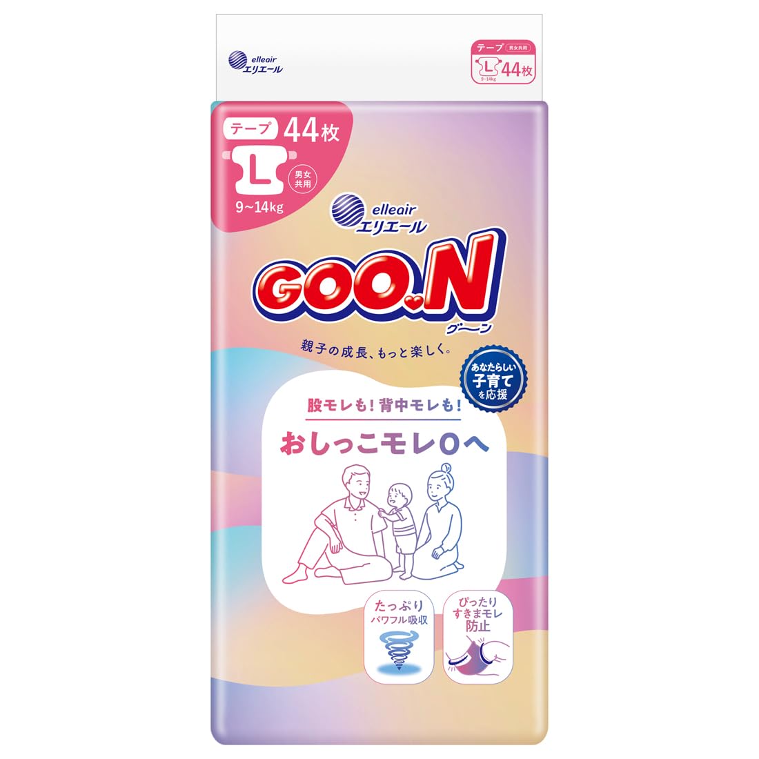 

Size Diapers 44 diapers [Tape Type, L] Goo.N Leak-Free (9-14kg) белый