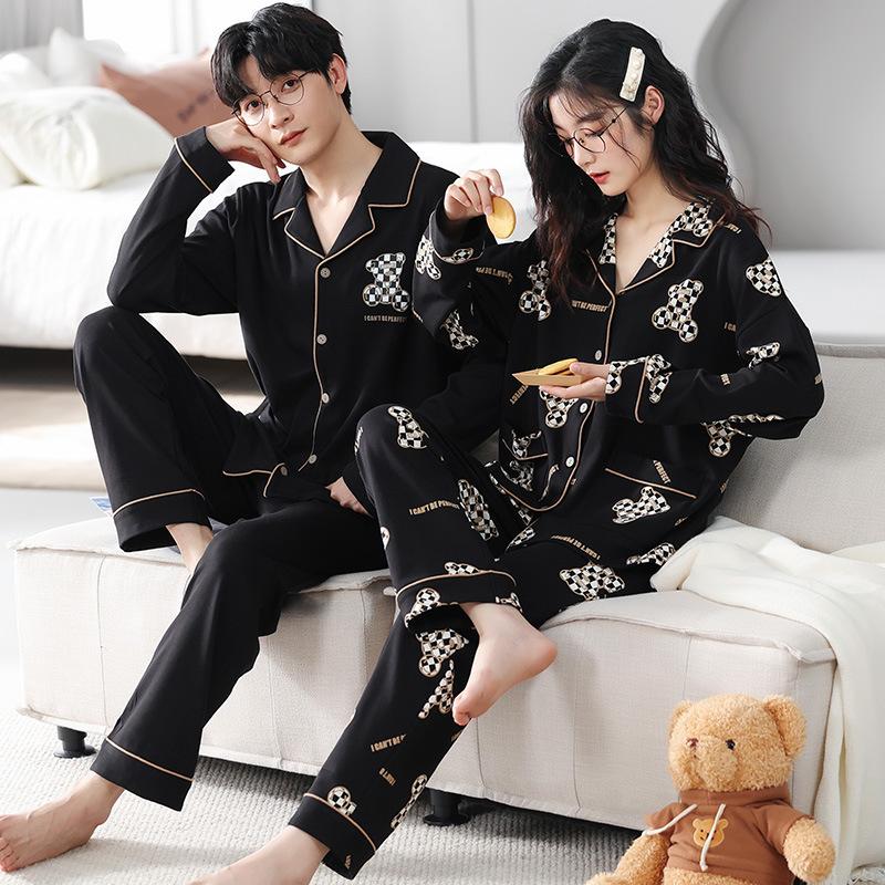Couple Pajamas Women'S Pure Cotton Long-Sleeved Casual Can Wear Cotton Loungewear Large Size Men'S Suit