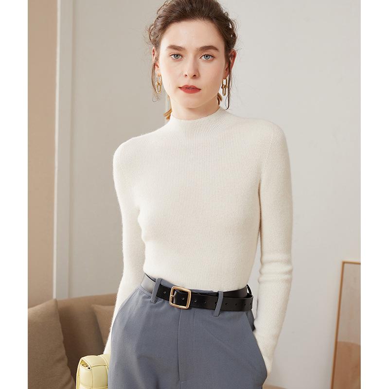 Women's High-Quality Cashmere Knit Base Layer Top - Long Sleeve, Tight-Fit, Warm & Soft Sweater for Autumn/Winter