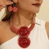 New African Colorful Round Geometry Zircon Set Aluminium Wire Necklace Earrings Set For Women Party Wedding Dress Gifts
