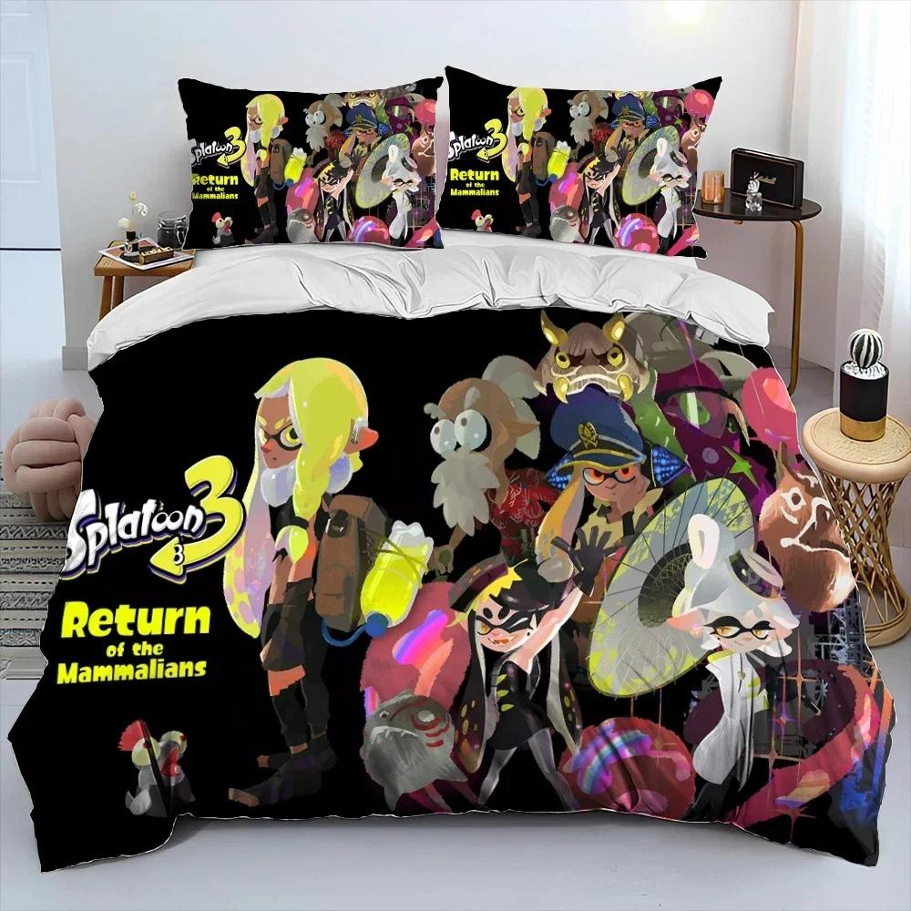3D Print S-Splatoon Cartoon Bedding Set Duvet Cover Bed Set Quilt Cover Pillowcase Comforter King Queen Size Boys Adult Bedding