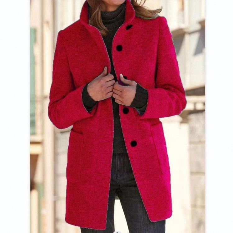 Fashion Autumn Winter Women Casual Jacket Coat Long Sleeve Stand Collar Solid Color Print Outerwear