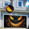 2D Plane, 1 Piece - Halloween Glowing Pumpkin Face Pattern Garage Door Cover - 2D Plane Printingzyc