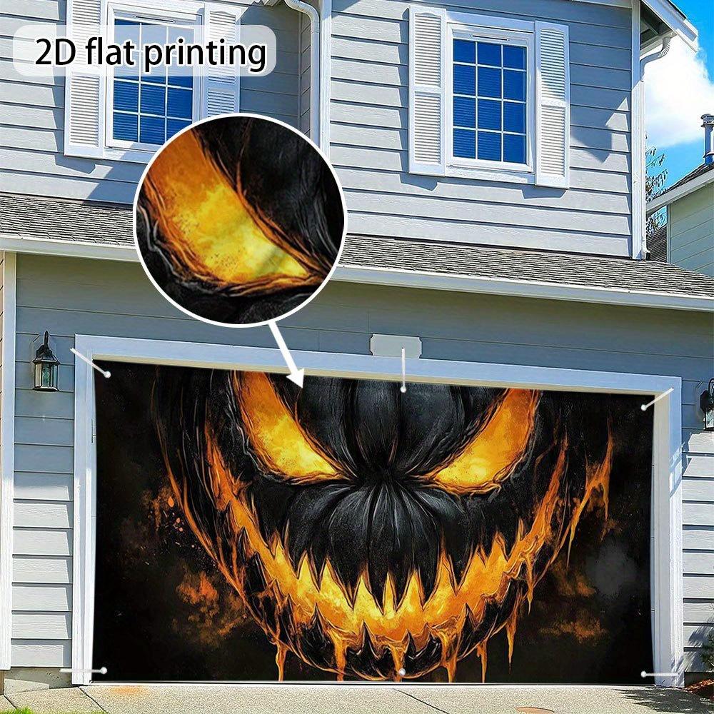 2D Plane, 1 Piece - Halloween Glowing Pumpkin Face Pattern Garage Door Cover - 2D Plane Printingzyc
