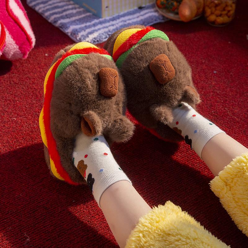 

2025 Cartoon Guinea Pig Plush Slippers: Cute, Warm, Non-Slip Indoor Cotton Shoes for Women & Men 44-45 (runs small)