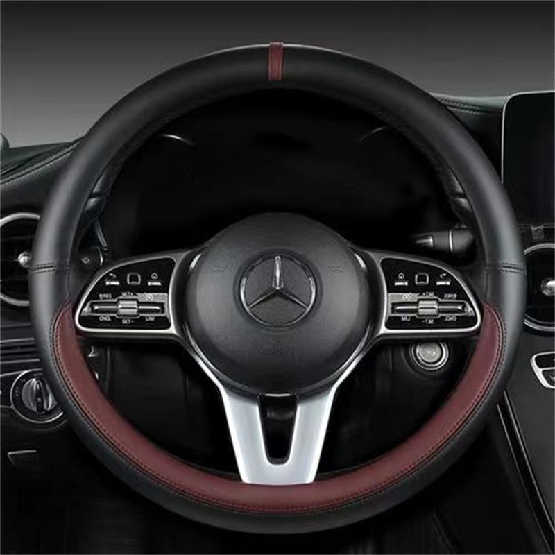 Full Leather Universal Car Steering Wheel Cover Breathable Anti Slip Car Decoration 37-38cm Steering Wheel Cover Accessories